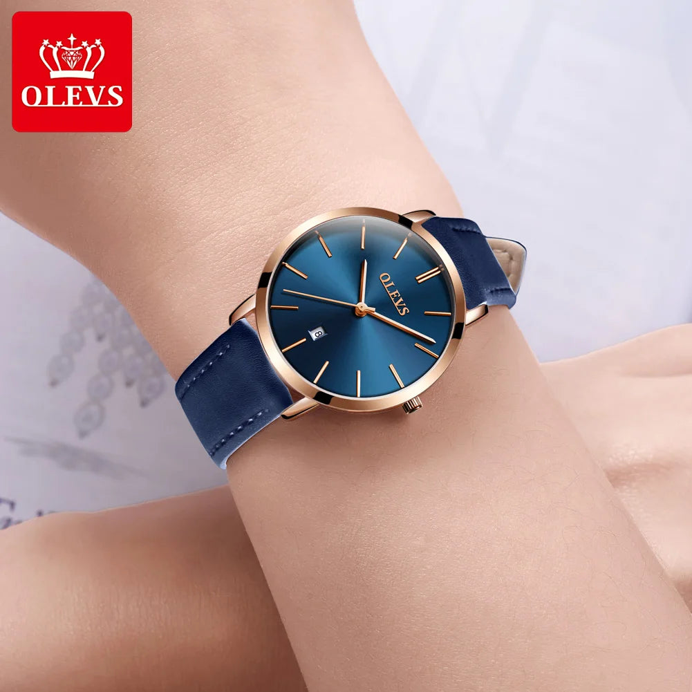 OLEVS Women Watch Red Casual Leather Ladies Watches Luxury Quartz Female Wristwatches Brand Clock Ultra Thin Surface 6.5MM5869