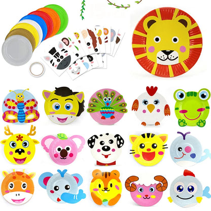 Animal Paper Plate Art Kits Kids DIY 3D Animals Craft Sticker Card Project Teaching Supplies Preschool Toddler Boys Girls