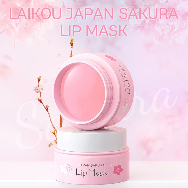 LAIKOU Cherry Blossom Lip Serum Mask Dry Crack Peeling Repair Reduce Lip Fine Lines Essence Moisturizing Sakura Beauty Care 8g