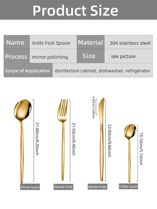 24pcs Gold Dinnerware Set Stainless Steel Tableware Set Knife Fork Spoon Flatware Set Cutlery Set Knife Fork Spoon Tea Spoon