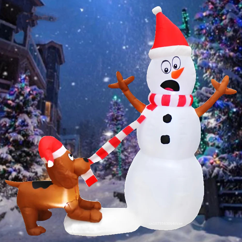 1.1M Christmas Inflatable Dog Bites Snowman Scarf Build-in LED Lights Party Decoration for Outdoor Indoor Yard Lawn Garden Decor