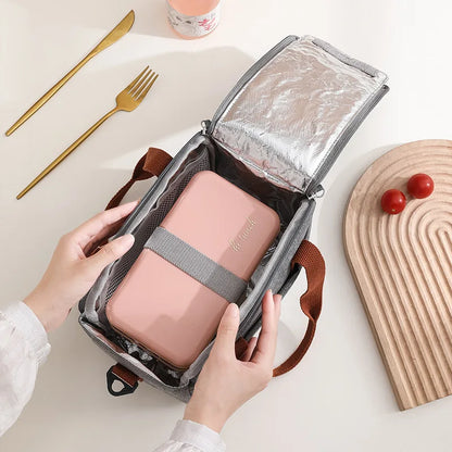 Portable Lunch Bag For OL Women Thermal Insulated Lunch Box Tote Cooler Handbag Waterproof Bento Pouch Office Food Shoulder Bags