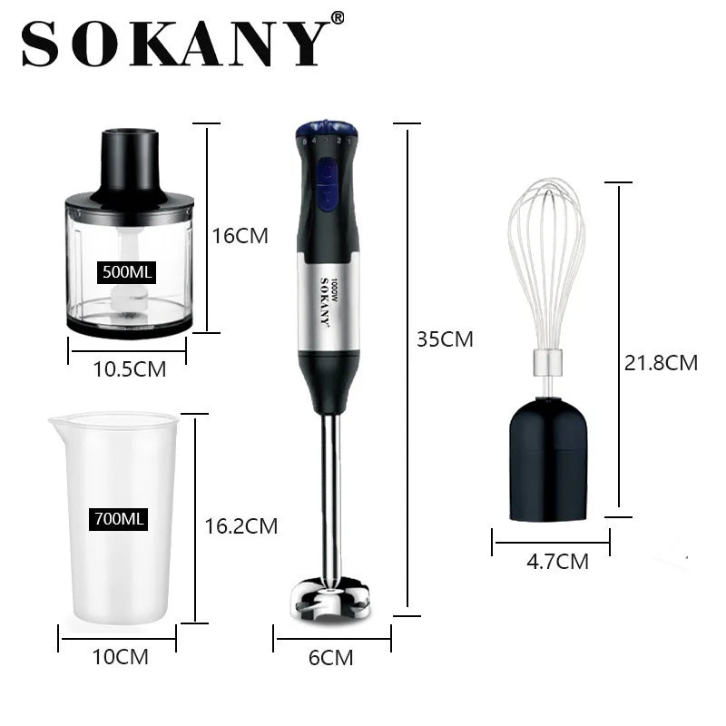 Sokany Powerful 4 in 1 Stick Hand Blender Set Stainless Steel Immersion Chopper Beaker Electric Whisk For Kitchen Baby Food