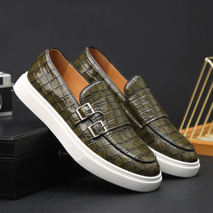 Men's Casual Shoes Crocodile Grain Leather Men Fashion British Style Loafers Mens Slip-on Outdoor Flats Monk Shoes