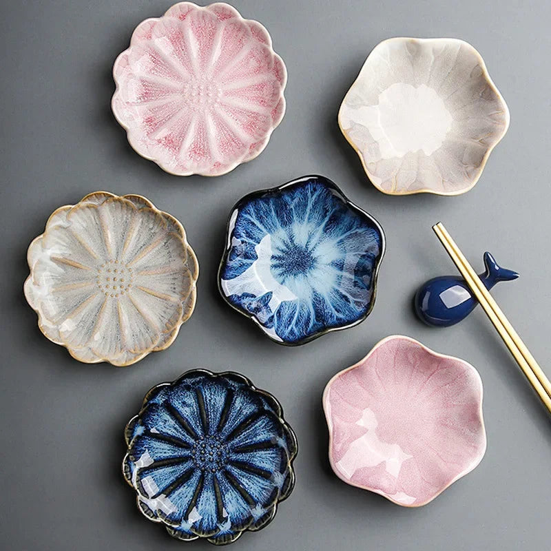 Japanese Ceramic Plate Retro Kiln Glaze Barbecue Mini Dipping Dish Sashimi Sushi Soy Sauce Dishes Home Desktop Snack Plates New