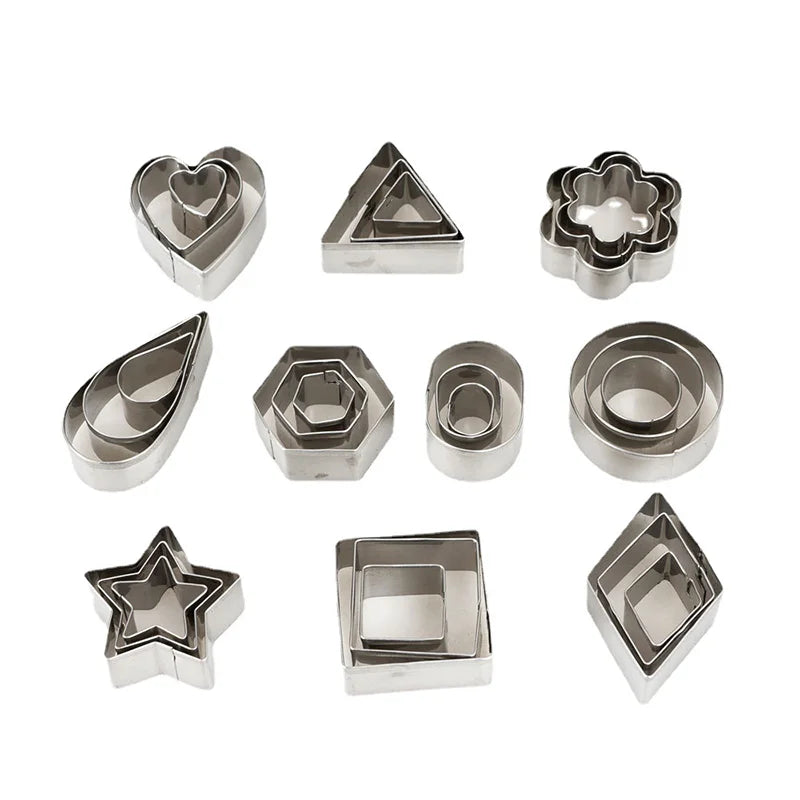 30Pcs/box Stainless Steel Sugar Biscuit Press Stamp Embosser Cookie Cutter DIY Fondant Cake Mold Pastry Decor Baking Accesories