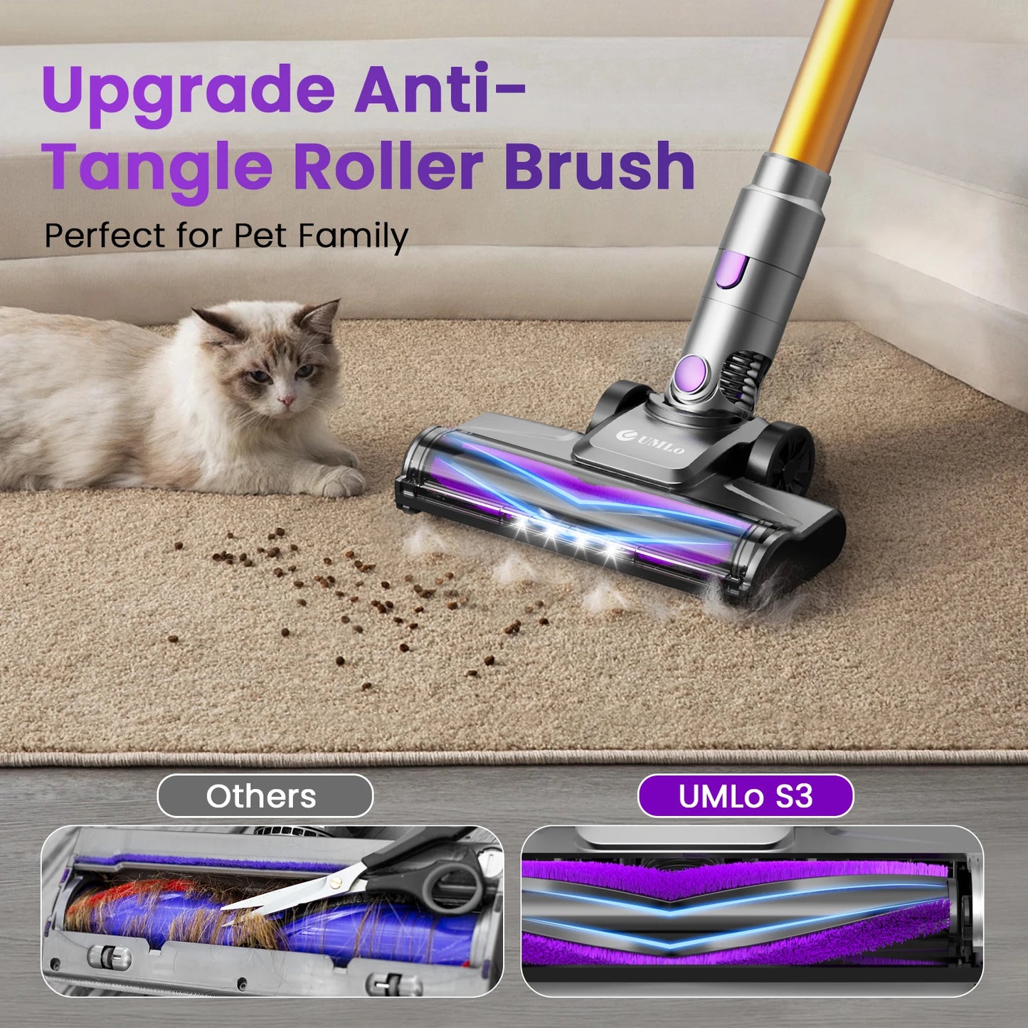 YISORA Cordless Vacuum Cleaner, 28Kpa 55Mins Running Time Wireless Vacuum Cleaner with Touchscreen for Pet Hair, Carpet