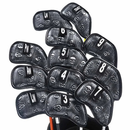 12x Skull Golf Iron Headcover Anti-Scratch Irons Guard Golf Club Head Coversiron Protectors Skull Embroidery PU Waterproof