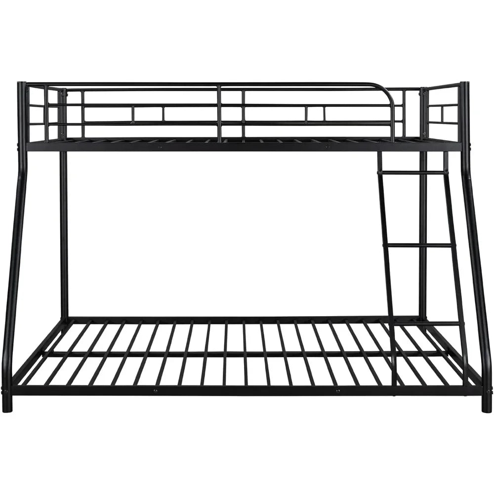 Bunk Bed Twin Over Full Sturdy Steel Metal Bed Frame with Flat Ladder and Guardrail for Children/Teens/Adults Black