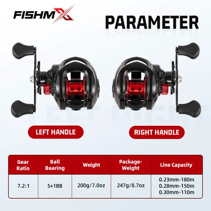 Fishmx Fishing Reel Max Drag 10kg Baitcasting Reel with Aluminum Spool for Lure Freshwater Pesca Left and Right