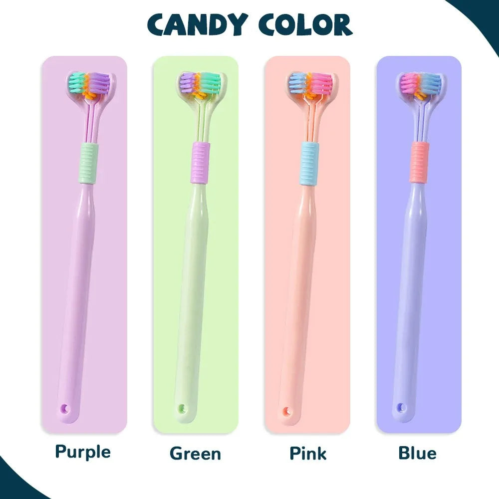 3D Stereo Three-Sided Toothbrush Ultra Fine Soft Hair Adult Toothbrush Tongue Scraper Deep Cleaning Health Oral Care Teeth Brush