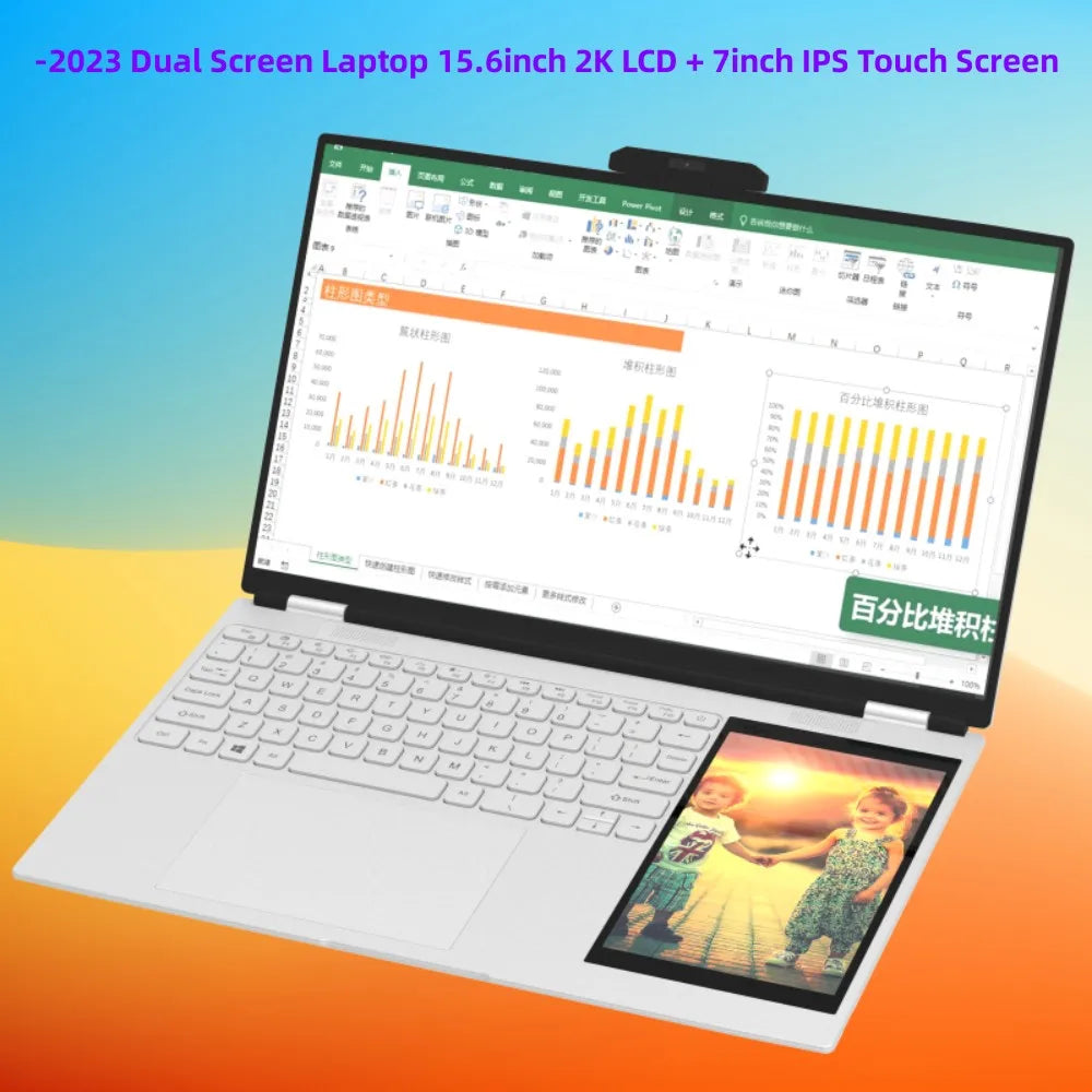 New Arrivals 12th Generation Intel N100 Dual Screen Laptop Gaming Laptop 15.6inch 2K LCD+7inch IPS Touch Screen PC Portable