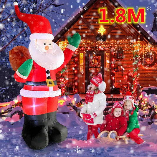 1.8m Xmas Inflatable Santa Built-in LED Lights Up Inflatable Model Outdoor Ornament Xmas Gift Party New Year Indoor Props Decor