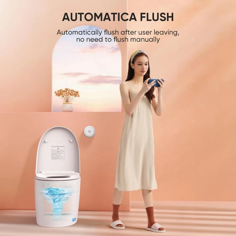 Smart Toilet with Built-in Heated Seat, Auto Flushing, Adjustable Seat Temp, Flush Remote Control, Elongated, Tankless Toilet