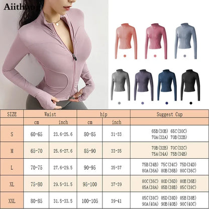 Aiithuug Women's Slim Fit Lightweight Jackets Women's Full Zip-up Yoga Sports Running Jacket with Thumb Holes for Workout