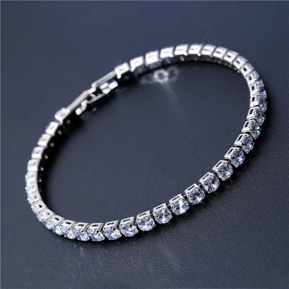 Luxury Hiphop Iced Out 4mm Cubic Zirconia Crystal Tennis Bracelets For Women Men Gold Color Silver Color Bracelet Chain Jewelry