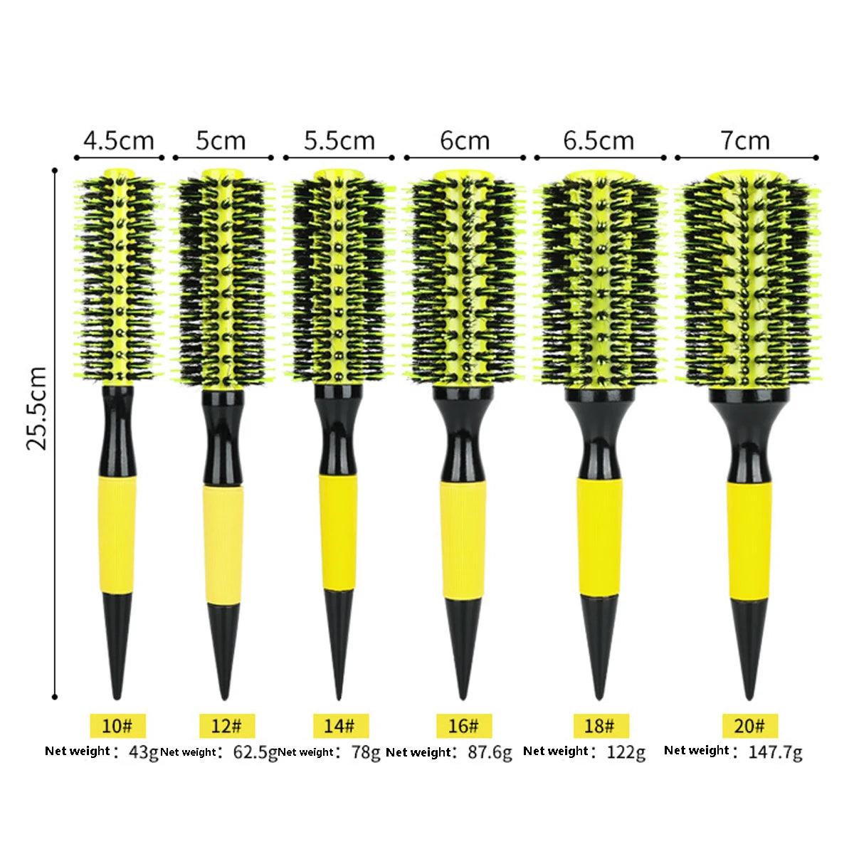 6 Sizes Barbershop Round Rolling Hair Comb Nylon Bristle Aluminum Tube Ion Pointed Tail Curling Comb Pro Salon Home Styling Tool