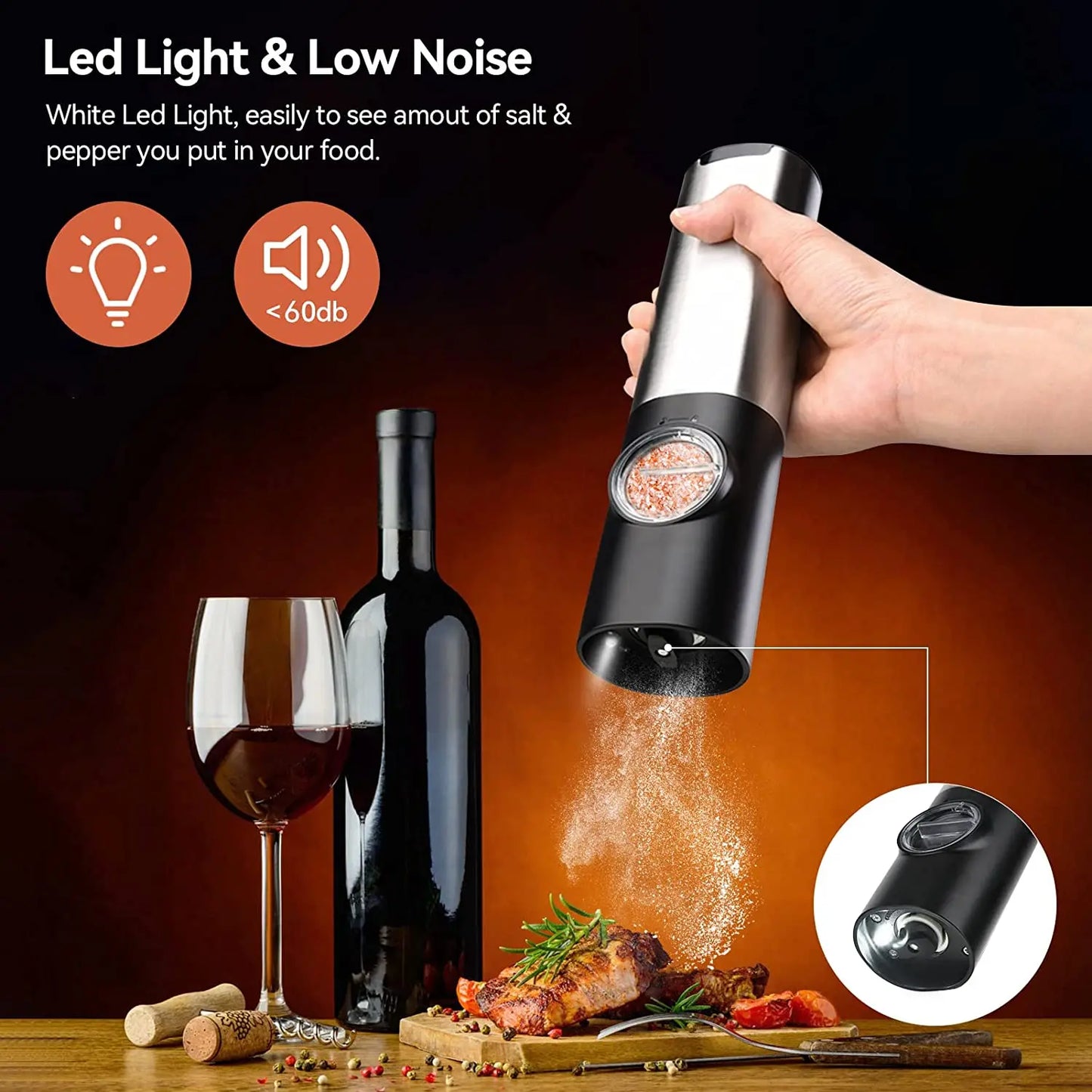 Rechargeable Electric Salt And Pepper Grinder Set with Charging Base Stainless Steel Automatic Salt Pepper Grinder Spice Mill