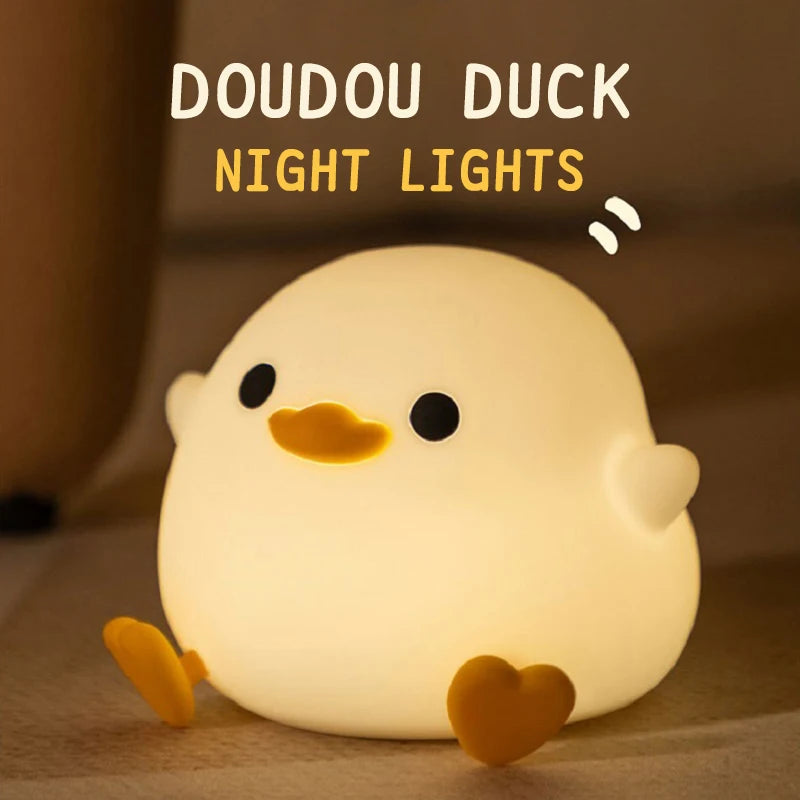 1pc Doudou Duck night light Children's gift soft light eye care USB charging timing automatic clap silicone lamp