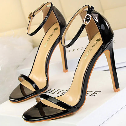 Women 8cm 11cm High Heels Sandals Gladiator Platform Strap Glossy Leather Pumps Lady Nude Low Heels Party Shoes