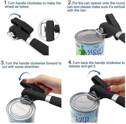 Safe Cut Can Opener, Smooth Edge Can Opener handheld, Food Grade Stainless Steel Cutting Can Opener for Kitchen & Restaurant