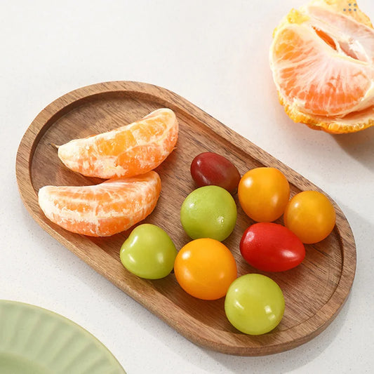 Wooden Serving Tray Solid Wood Pallet Oval/Rectangle Plate Food Dessert Fruit Coffee Tea Cup Dishes Platters Kitchen Accessories