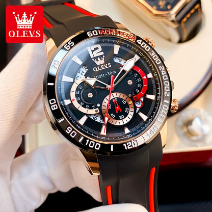 OLEVS 9936 Men's Quartz Watch Fashionable Sports Waterproof Rubber Strap Luxury Business Date Week Chronograph Watch Men's Watch