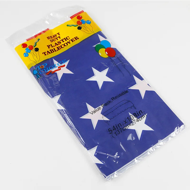 1Pcs USA Flag Tablecloth Disposable Stars Patriotic Plaid Table Cover Waterproof Fabric or July 4th Independence Day Table Decor