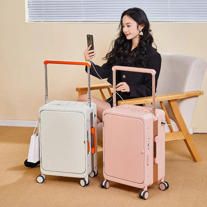 The new wide trolley cabin suitcase, aluminum frame trolley suitcase, spinner suitcase, personalized front opening business offi