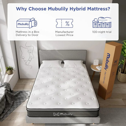 Queen Mattress,10 Inch Hybrid Mattress in a Box with Gel Memory Foam Mattress