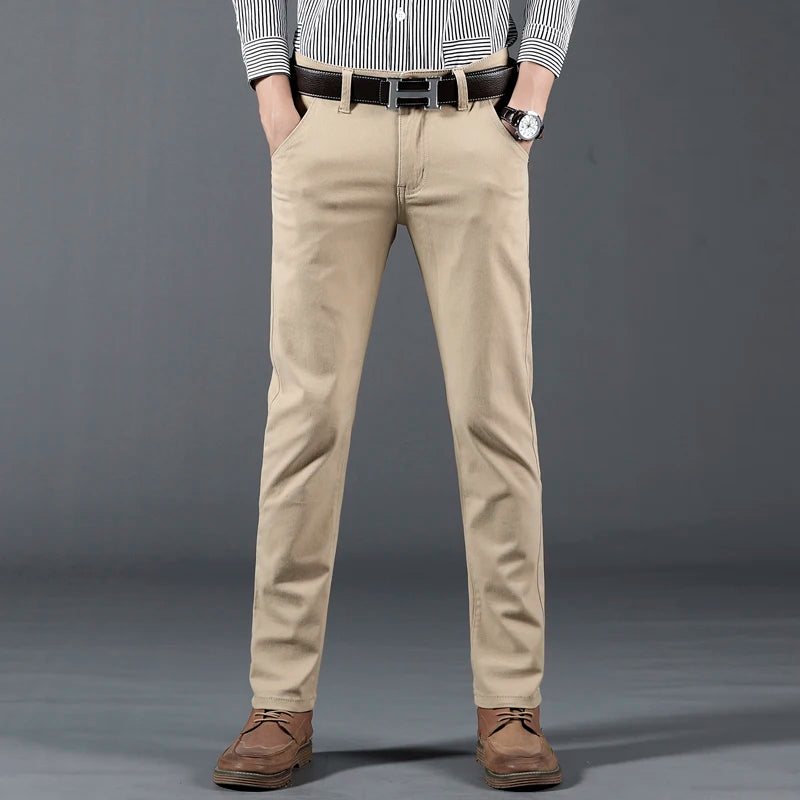 New 6 Colors Pants Men Business Casual Trousers Personality Brand Clothing Mens Long Straight 98%Cotton Male Regular Full Length