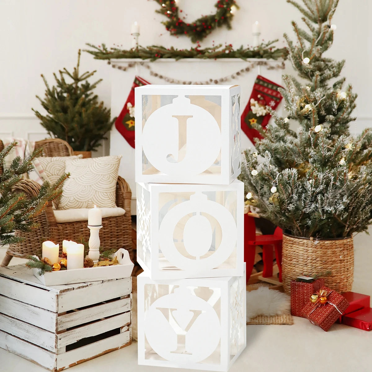 Christmas Box With Light String Hollow Letters Joy Merry Christmas Decoration 2023 for Home Xmas Ornaments Navidad New Year 2024