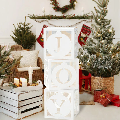 Christmas Box With Light String Hollow Letters Joy Merry Christmas Decoration 2023 for Home Xmas Ornaments Navidad New Year 2024