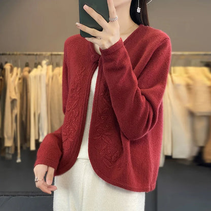 Cashmere Short Women Cardigans Autumn/Winter Lady Jackets Warm Soft Female Long Sleeve Jumpers Woolen Tops NJ01