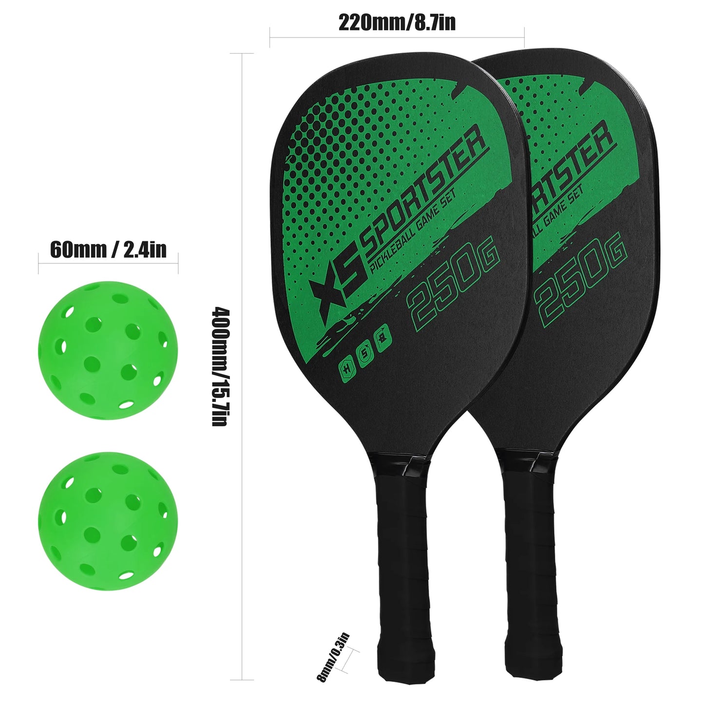 Pickleball Rackets Set Pickleball Paddle Set of 2 Rackets & 4 Pickleballs Balls Pickle-Ball Racquet with Balls Sports Accessory