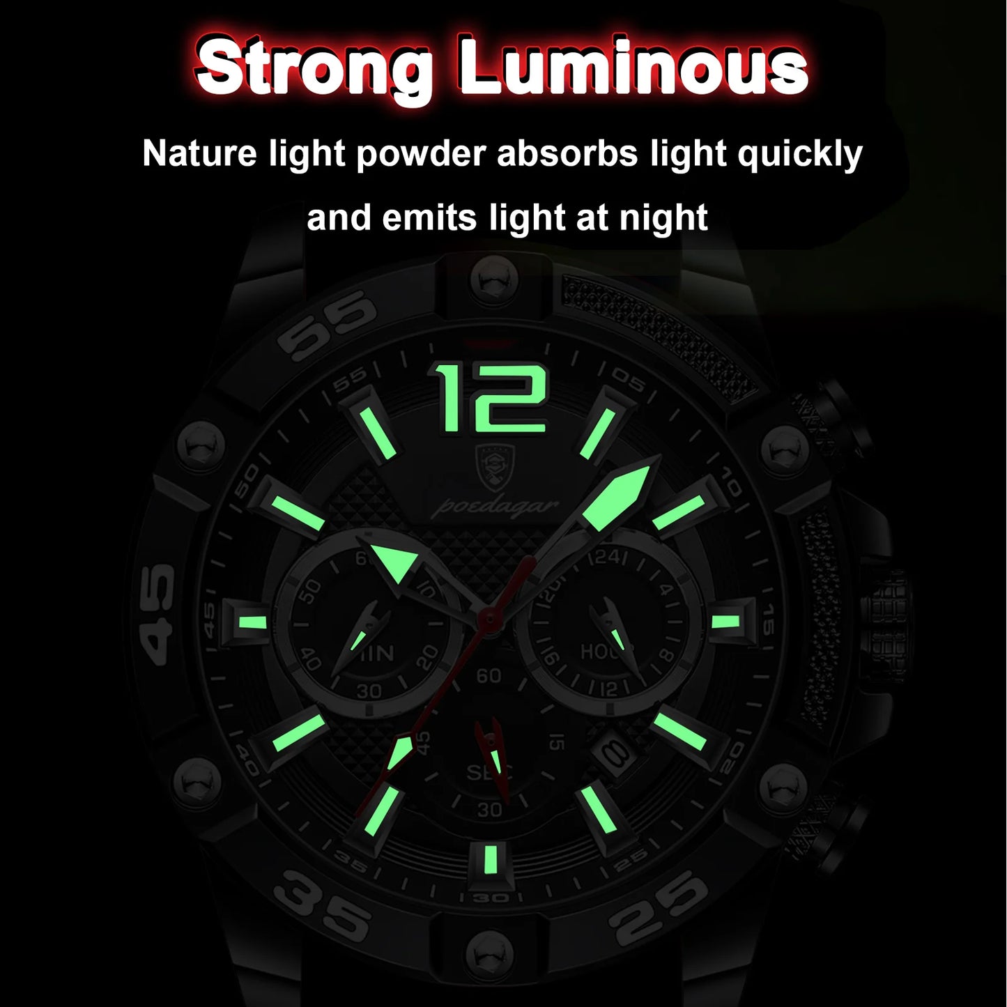 POEDAGAR Luxury Casual Men Watch Waterproof Luminous Chronograph Date Man Wristwatch High Quality Military Quartz Men's Watches