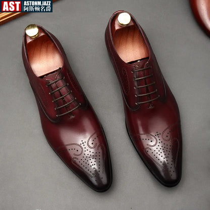 Handmade Mens Dress Shoes Luxury Genuine Leather Fashion New Style British Trend Brogues Wedding Business Shoes for Male