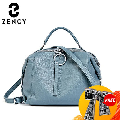 Zency Casual Tote Crossbody Genuine Leather Handbag Women Black White Shoulder Bag Satchel Purse