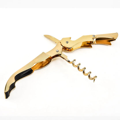 Multi-Use Bottle Opener Gold Plated Corkscrew Double Hinge Waiters Wine Key Bottle Opener Bar Home Office Kitchen Supplies Tools