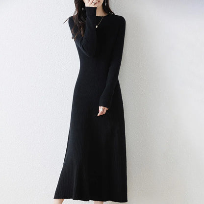 Winter/ Autumn Oneck Female Dresses 100% Wool Knitted Dress For Women New Arrival Long Style 6Colors Jumpers SY01