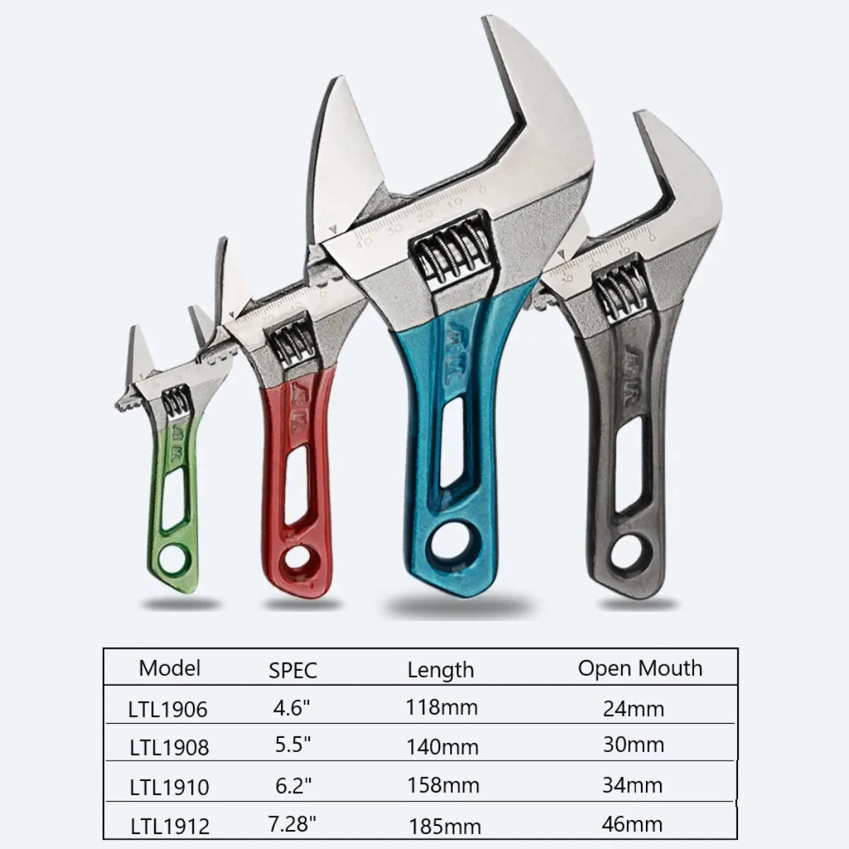 Adjustable Wrench Large Opening Short Handle Mini Monkey Spanner Laser Scale Rubber Wrapped Key Plumbing Pipeline Bathroom Tools