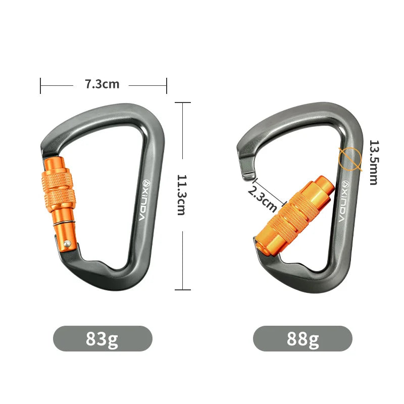 Xinda Outdoor Carabiner Rock Climbing Mountain Landing 30kN High Altitude Operation Equipment Aluminum Alloy Safety Buckle Hook