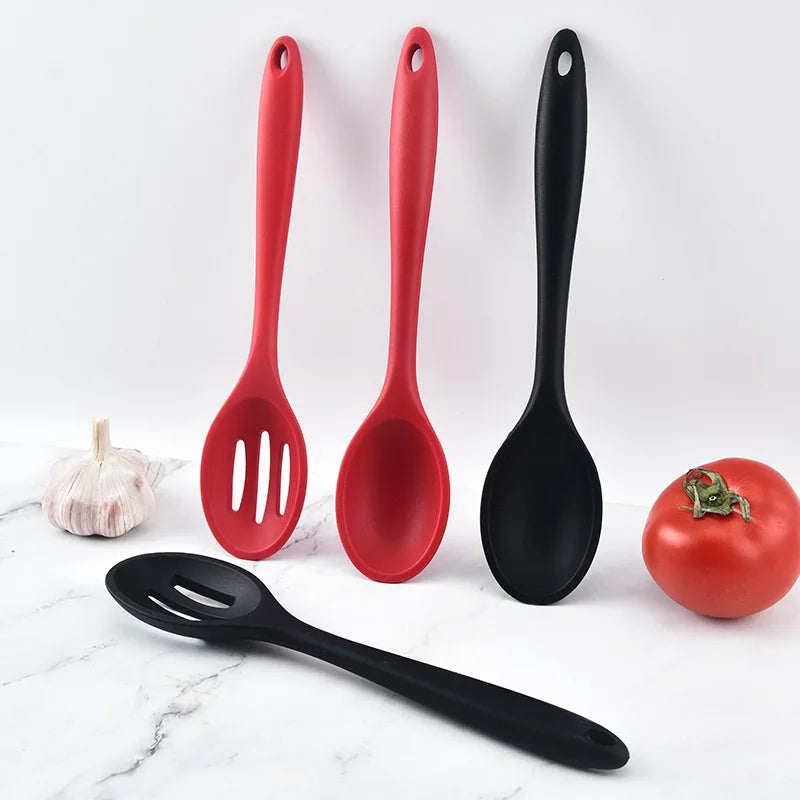 Long Handle Silicone Soup Ladle Colander Kitchen Salad Mixing Spoon Children Tablespoons Rice Porridge Scoop Cooking Utensils