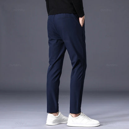 Winter Warm Men's Fleece Pants Thick Business Stretch Slim Fit Elastic Waist Jogger Korean Classic Black Gray Blue Trousers Male