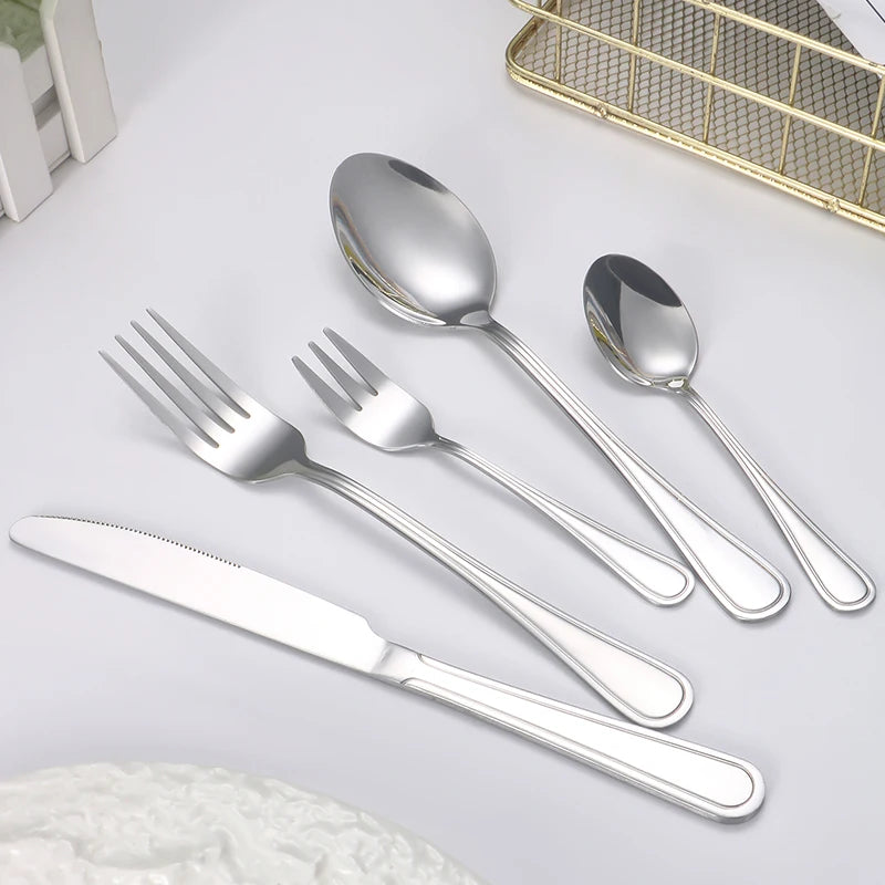 6/30pcs Stainless steel cutlery set steak knife and fork dessert fork and spoon high-end suitable for restaurants and hotels