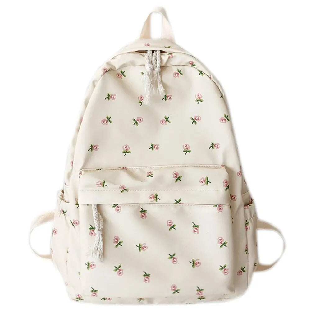 Korean Student School Backpack Floral White School Bags For Teenage Girls Cute Women's Backpack Brand Book Bag Nylon Rucksack