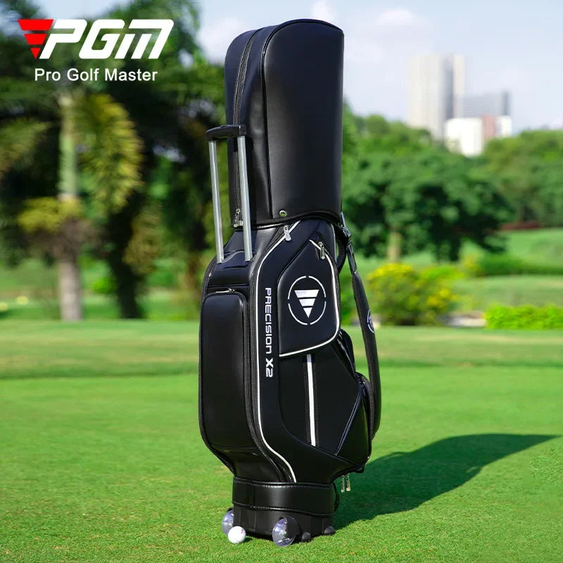 PGM Golf Standard Ball Bag Professional Leather PU Waterproof Golf Cart Club Airbag High Capacity Package With Wheel QB029