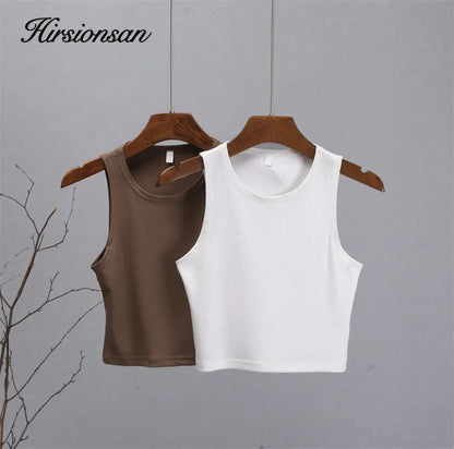 Hirsionsan Cotton Vest Women Summer Slim Sleeveness Tank Y2k Crop Tops for Girl Outfits Solid Female Clothes