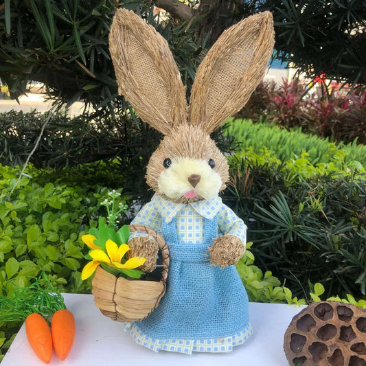 35cm Straw Rabbit Standing Rabbits Bunny Decorations Easter Party Home Garden Wedding Ornament Easter Theme Party Supplies