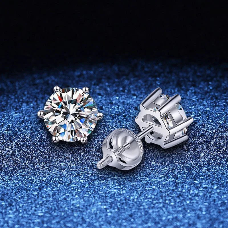 Tezzc 1ct 2ct Moissanite Earrings Studs for Women Men Screw Ear Stud 925 Silver With White Gold Plated Earring Fine Jewelry